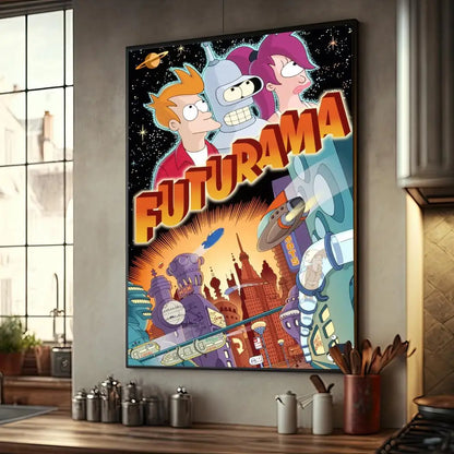 Póster de dibujos animados de F-Futurama, decoración de muebles para el hogar, póster de papel Kraft de alta gama, pintura de pared, estudio, decoración de la sala de estar del hogar