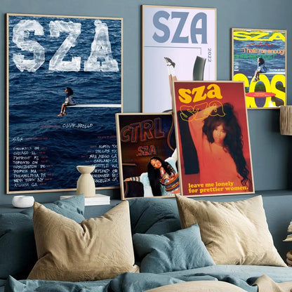 Popular Female Star Pop Singer Sza Self-adhesive poster Kraft Paper Prints and Posters Home Room Bar Cafe Decor Wall Painting