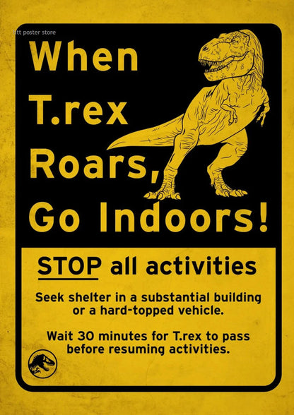 Retro Dinosaur Warning Stickers Danger Banning Sign Poster Art Prints Museum Modern Gallery Wall Picture Home Decor Gift