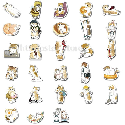 64pcs/lot Cute Cat Decorative Sweet Home Cat Stickers For Decal Snowboard Laptop Luggage Car Fridge Cute PVC Stickers