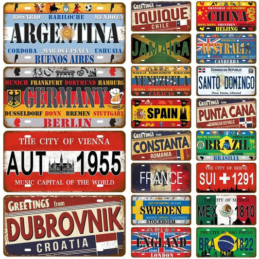 Retro Tinplates Plate Landmark Country Metal Sign Plaque Metal Vintage Tin Sign Home Decor For Man Cave Bar Pub Club Decoration