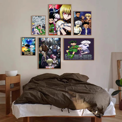 Pósteres vintage de anime HUNTER x HUNTER, impresiones en papel blanco adhesivo, pósteres, pósteres de obras de arte, pegatinas de pared