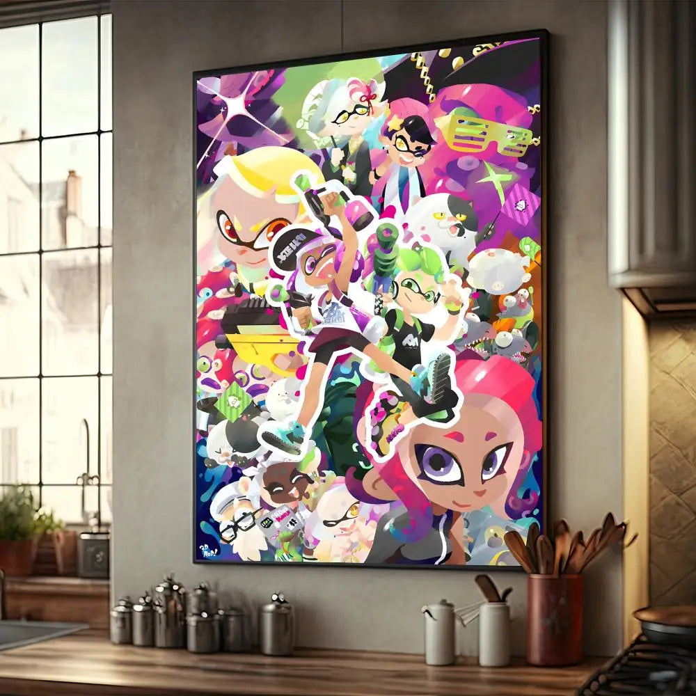 ゲーム S-スプラトゥーン 3 ポスター アニメ ポスター ファンシー ウォールステッカー リビングルーム バー ウォールステッカー 勉強部屋 リビングルーム デコレーション