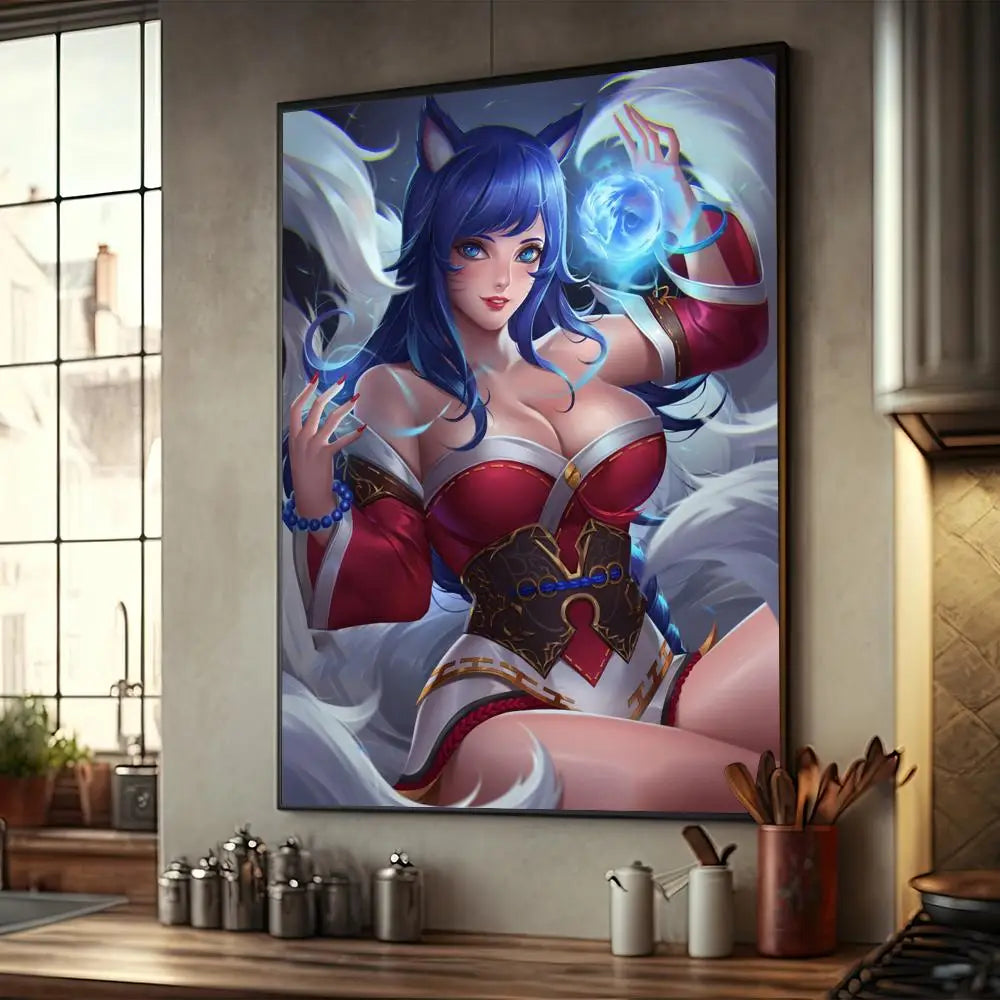 Póster de L-LOL KDA Ahri, decoración de muebles para el hogar, póster de papel Kraft de alta gama, pintura de pared, estudio, decoración de la sala de estar del hogar