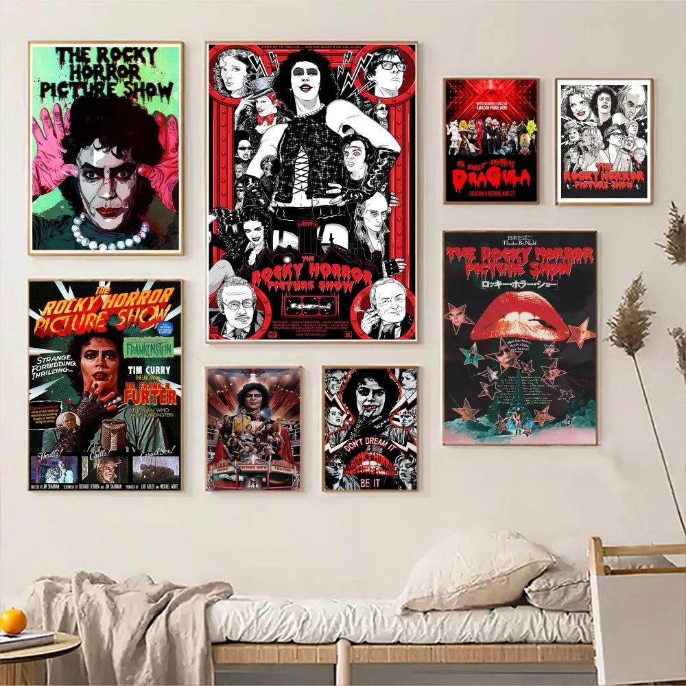 Pósteres de anime de la película Rocky Horror Picture Show, decoración adhesiva, pintura, arte de pared, papel Kraft blanco, decoración de pared