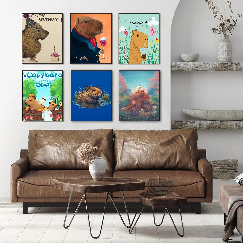 capybara Anime Posters Sticky HD Quality Wall Art Retro Posters for Home Kawaii Room Decor