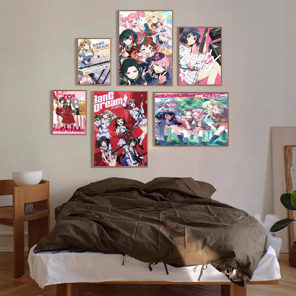 BanG Dream Anime Posters Sticky Decoracion Painting Wall Art White Kraft Paper Wall Decor