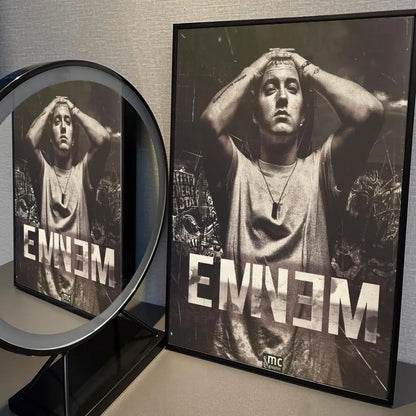 Eminem 8 Mile Hip Hop Rapper Whitepaper Poster Self-adhesive Poster Fancy Wall Sticker for Living Room Bar Decorative Painting