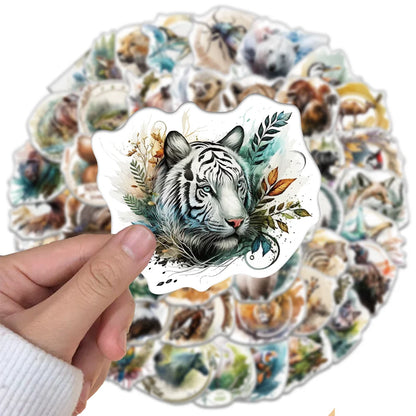 50pcs/bag New Jungle Wild Animal PVC Cute Cartoon Stickers Boys Girls Laptops Skateboards Notebook Easy to Tear off