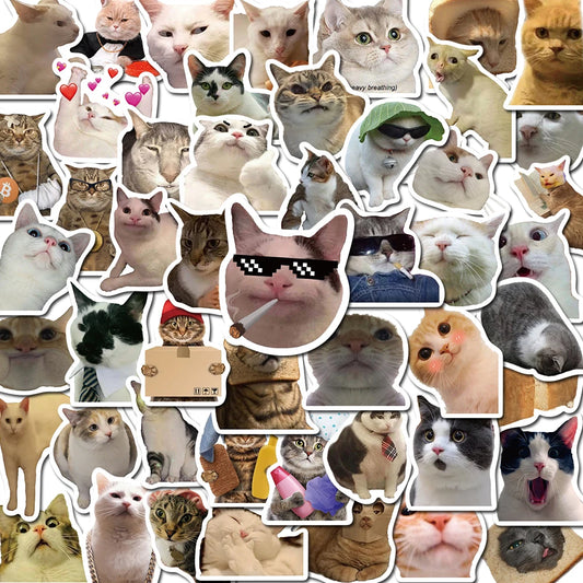 50PCS Cat MEME Funny Animals Stickers Vintage Toy Gift DIY Kids Notebook Luggage Motorcycle Laptop Refrigerator Decals Graffiti