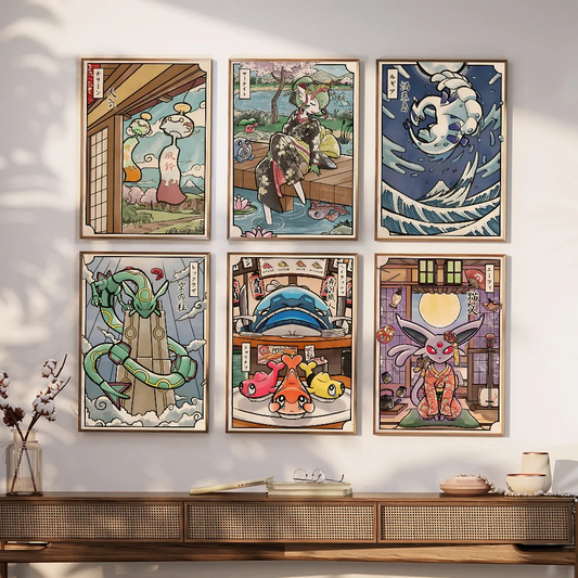 Japan Vintage style Trittych beast Anime Posters Sticky Vintage Room Home Bar Cafe Decor Kawaii Room Decor