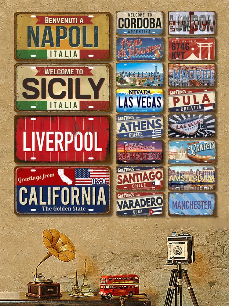 Tinplate Plate City State Tin Sign Artisian Tin Plaque Home Wall Decor Garage Bar Pub Club Cafe Kitchen Landmark Metal Sign Art