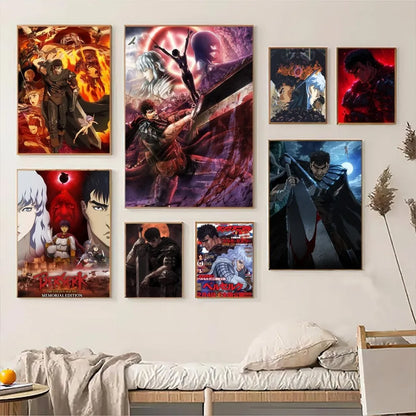 Póster de anime japonés Berserk, clásico, resistente al agua, adhesivo de papel, decoración de pared para cafetería, bar y habitación