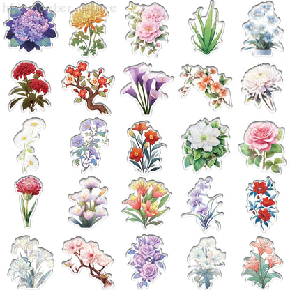 50pcs/bag New Colorful Flower Stickers For Laptops Diaries Suitcases Stationery Items Easy To Tear Off PVC Decals