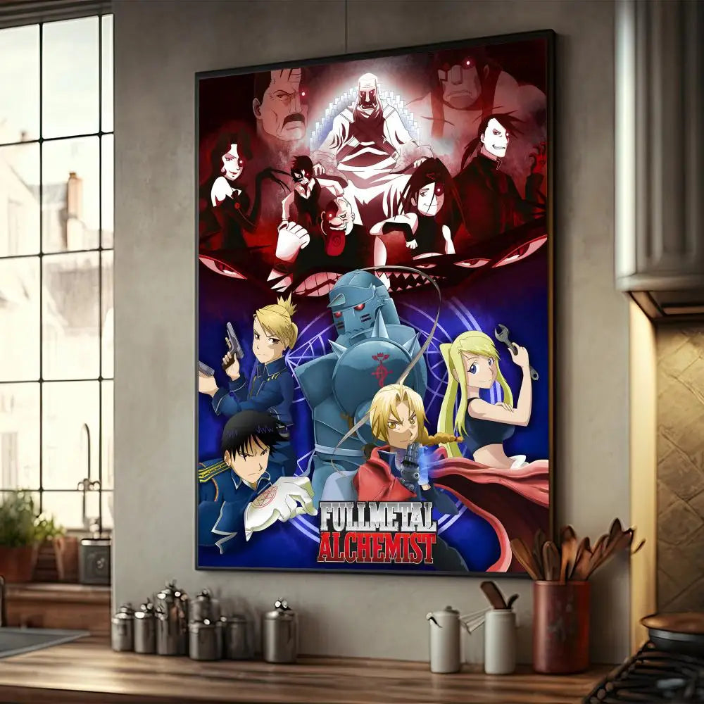 Anime Fullmetal Alchemist Whitepaper Poster Fancy Wall Sticker for Living Room Bar Decoration Decor Art Wall Stickers Painting