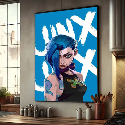 Cartoon Anime Game Arcane L-LOL Jinx Main Art Movie Posters Fancy Wall Sticker for Living Room Bar Decoration Room Wall Decor