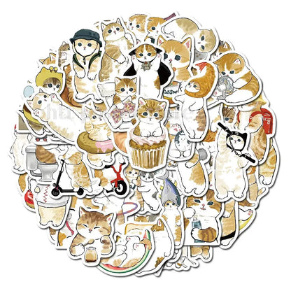 64pcs/lot Cute Cat Decorative Sweet Home Cat Stickers For Decal Snowboard Laptop Luggage Car Fridge Cute PVC Stickers