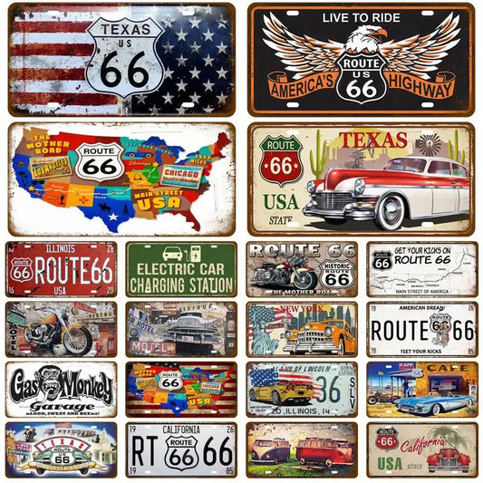 Route 66 Tinplates Plate Garage Car Retro Metal Sign Posters On The Wall Tin Sign Vintage Poster Home Decor Art Room Decoration