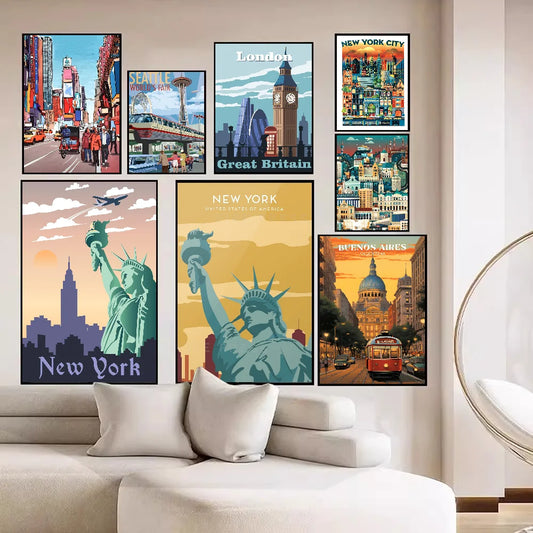 World Travel City Self-adhesive Art Poster Whitepaper Sticker DIY Room Bar Cafe Wall Decor