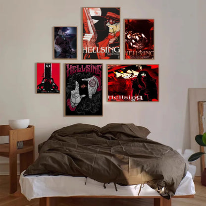 Pósteres adhesivos de la película Anime Hellsing, pegatinas de papel Kraft retro, bricolaje, arte estético para pared, bar, cafetería