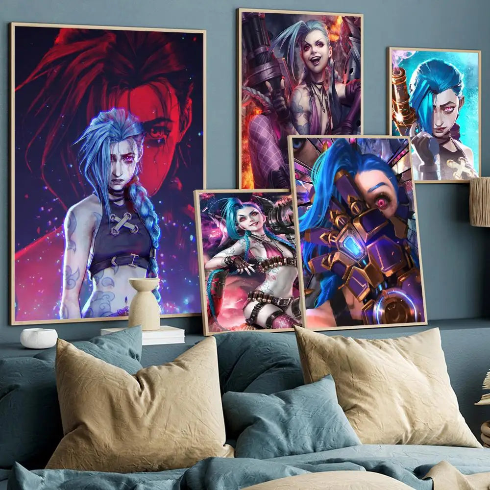 Cartoon Anime Game Arcane L-LOL Jinx Main Art Movie Posters Fancy Wall Sticker for Living Room Bar Decoration Room Wall Decor