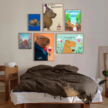 capybara Anime Posters Sticky HD Quality Wall Art Retro Posters for Home Kawaii Room Decor