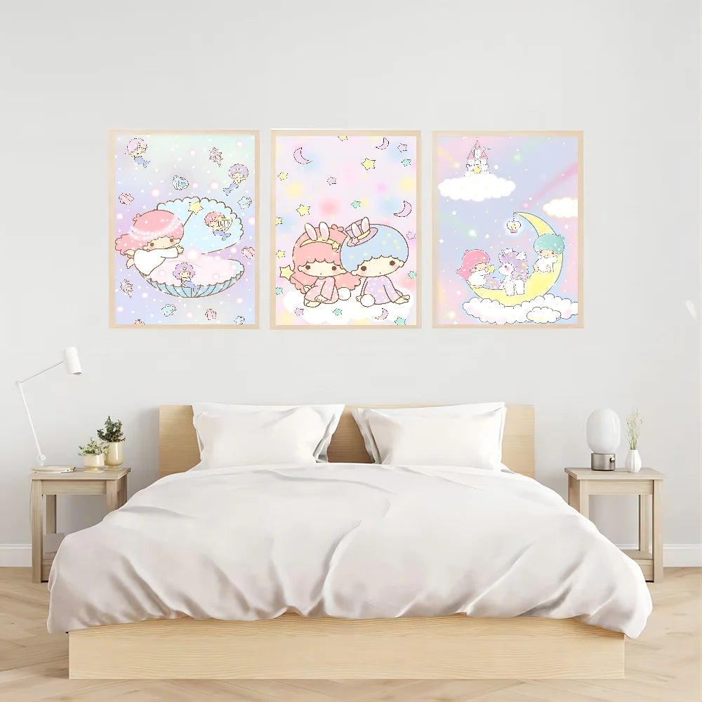 Sanrio Gemini Twin Stars Classic Anime Poster Waterproof Paper Sticker Coffee House Bar Room Wall Decor