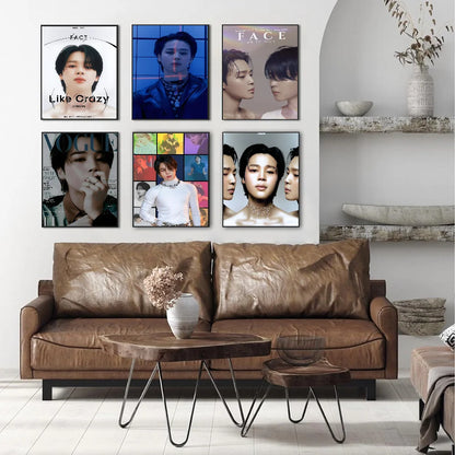 Jimin Kpop Face Vintage Posters Sticky Retro Kraft Paper Sticker DIY Room Bar Cafe Stickers Wall Painting