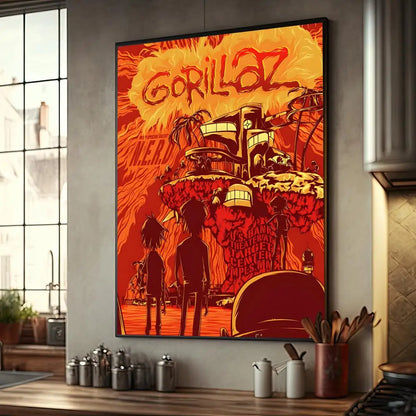 Póster de música retro de Gorillaz de buena calidad, póster de papel Kraft de alta gama, pintura artística para pared, estudio, hogar, sala de estar, imagen decorativa