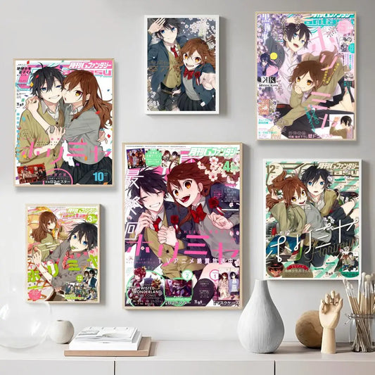 Póster autoadhesivo de anime Horimiya, impresiones y carteles en papel Kraft, decoración para el hogar, la habitación, el bar y la cafetería, pintura artística para pared