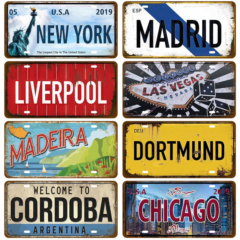 Tinplate Plate City State Tin Sign Famous City Plaque Landmark Metal Sign Wall Decor Garage Bar Pub Club Hotel Cafe Kitchen Home