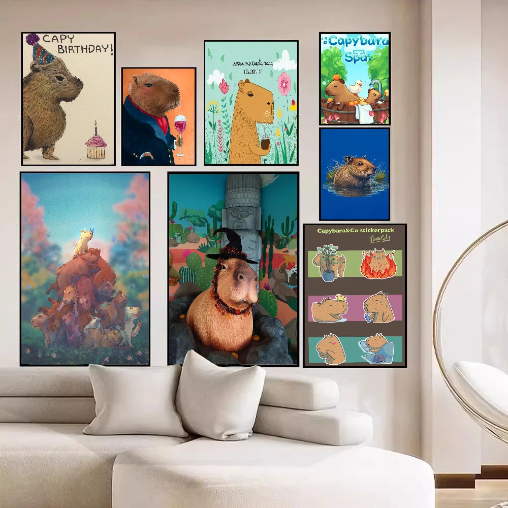 capybara Anime Posters Sticky HD Quality Wall Art Retro Posters for Home Kawaii Room Decor