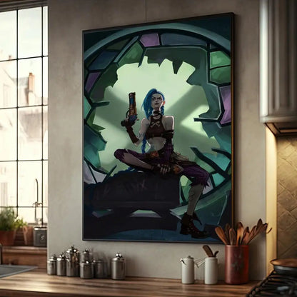 Cartoon Anime Game Arcane L-LOL Jinx Main Art Movie Posters Fancy Wall Sticker for Living Room Bar Decoration Room Wall Decor