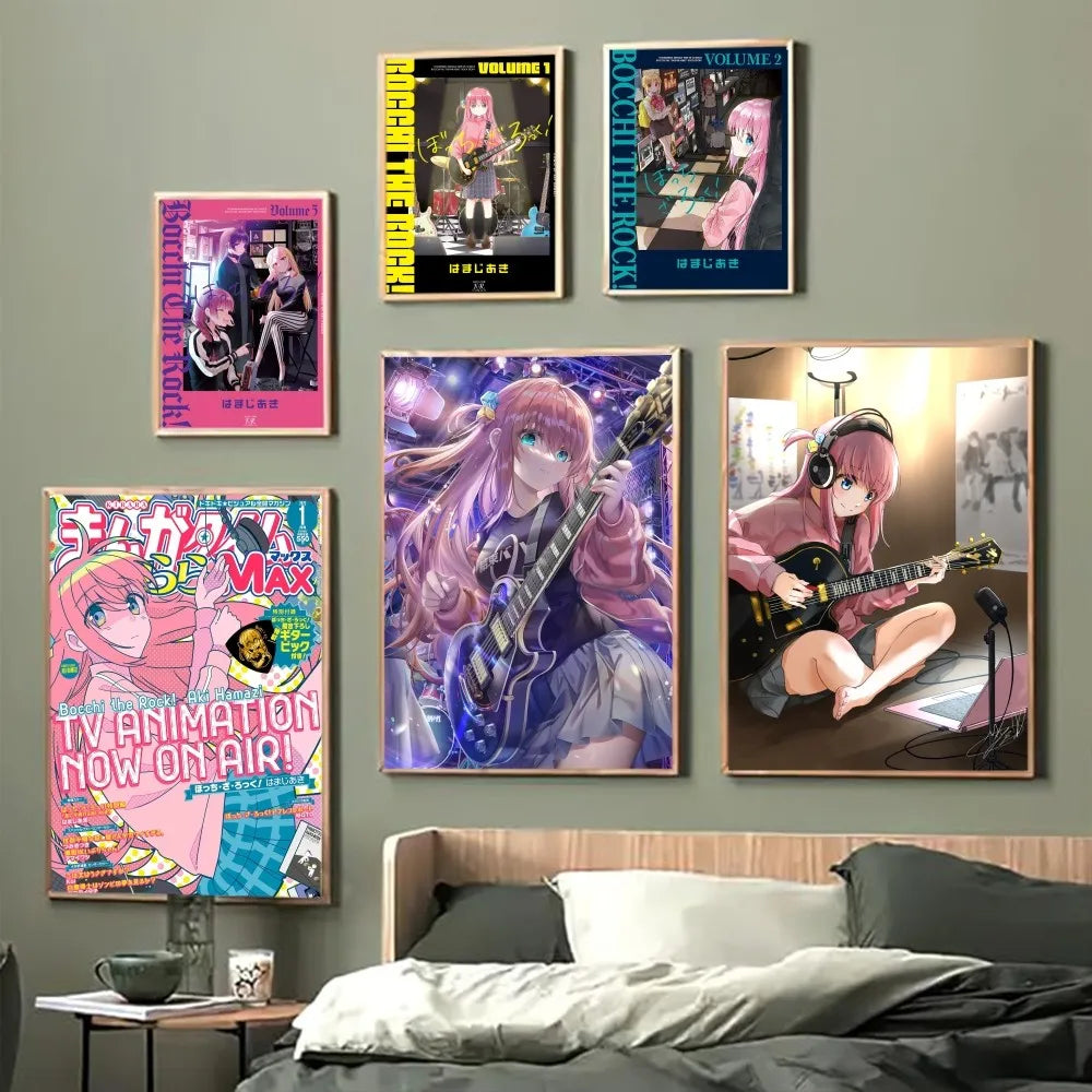 Anime Singer B-Bocchi The Rock! Anime Posters Sticky Decoracion Painting Wall Art White Kraft Paper Wall Decor