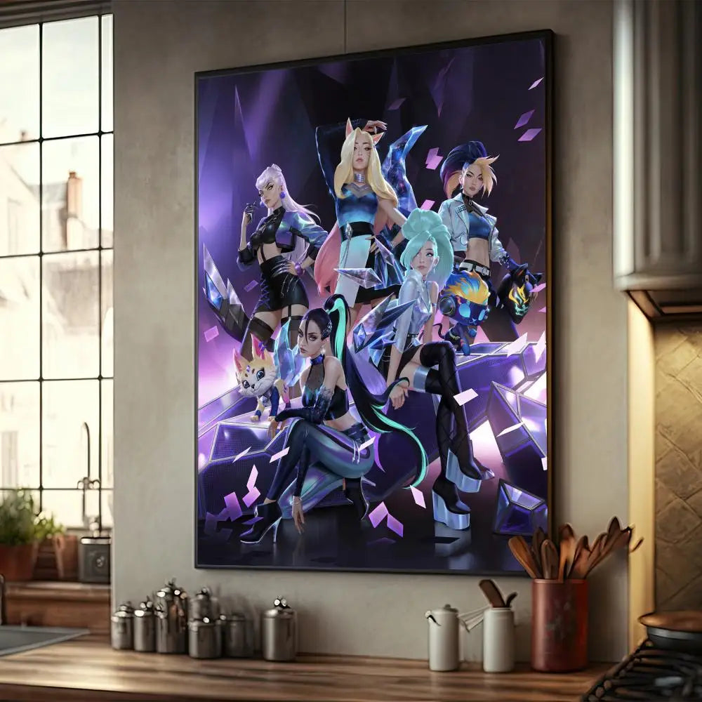 LOL-KDA Kaisa Ahri Akali Poster Home decoration Highend Kraft paper Poster Wall Art Painting Study Home Living Room Decoration