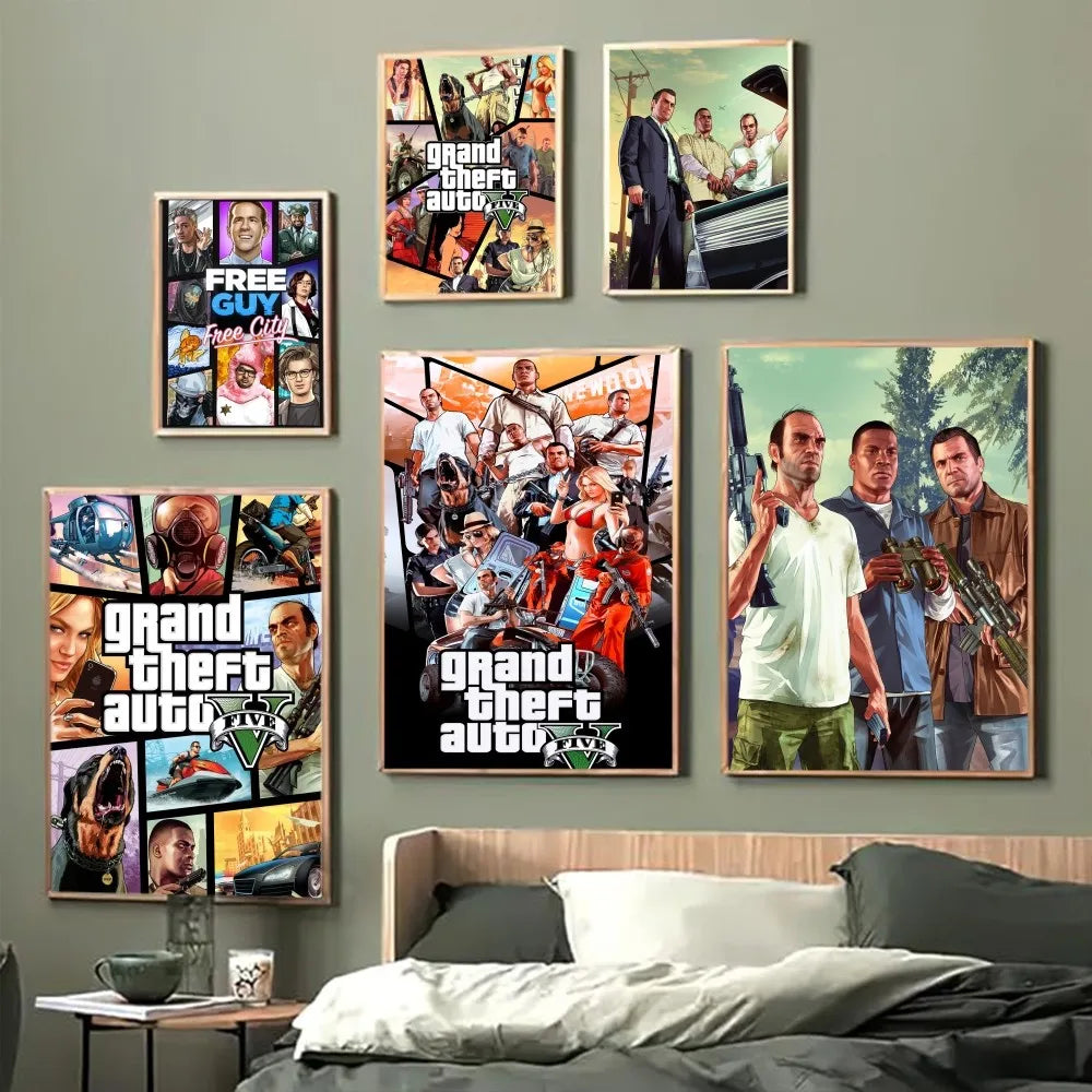 Video Game Grand Theft Auto Classic Movie Posters Waterproof Paper Sticker Coffee House Bar Decor Art Wall Stickers