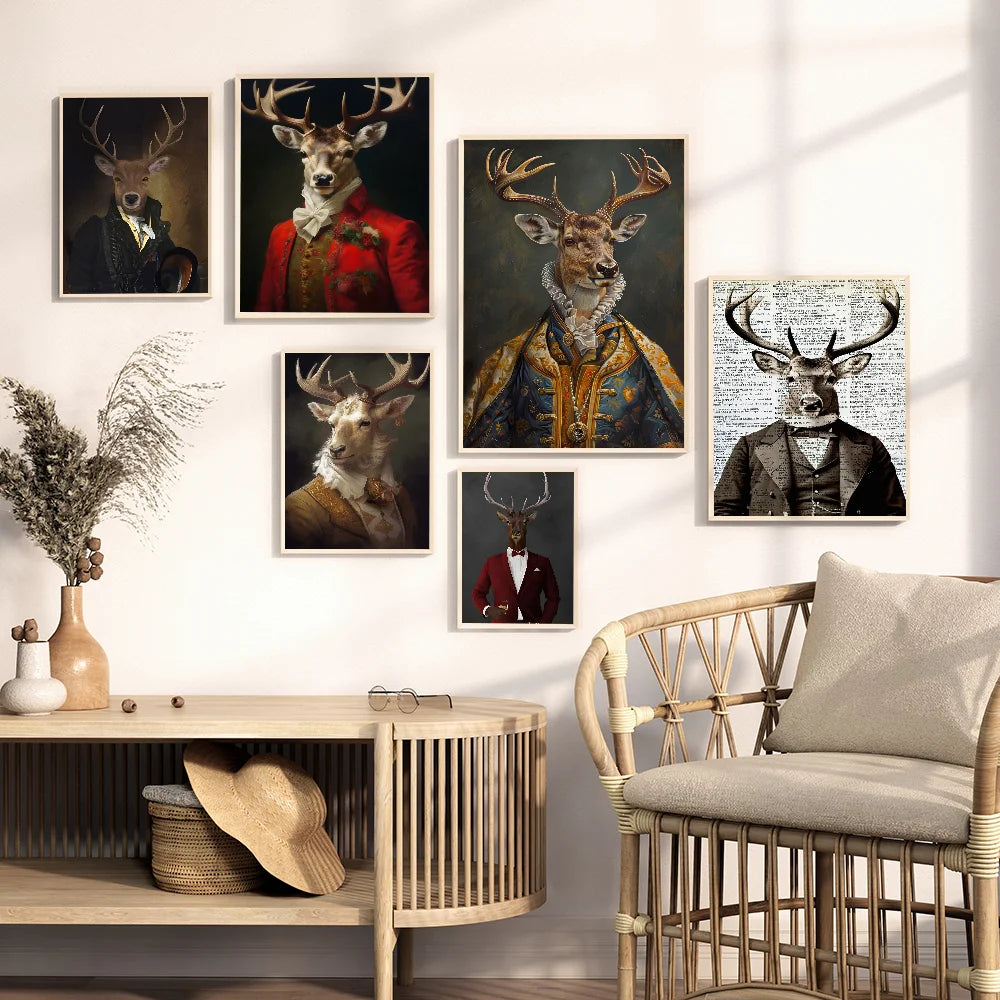 Victorian Renaissance Vintage Highland Stag with Whiskey Smoking Self-adhesive Art Poster Whitepaper Sticker DIY Room Bar Cafe