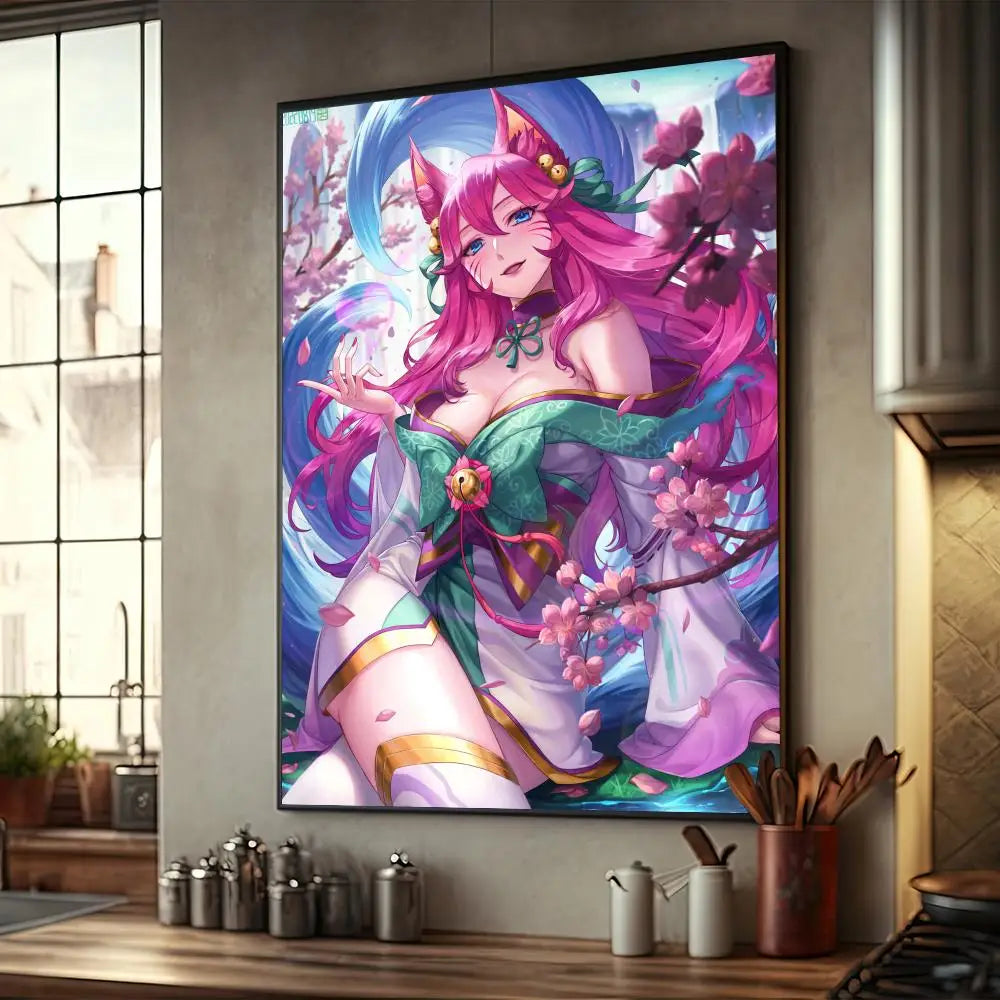 Póster de L-LOL KDA Ahri, decoración de muebles para el hogar, póster de papel Kraft de alta gama, pintura de pared, estudio, decoración de la sala de estar del hogar