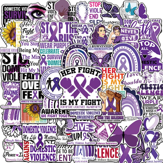 50pcs/bag Fight Against Domestic Violence Stationery Purple Stickers For Laptop iPad Notebook