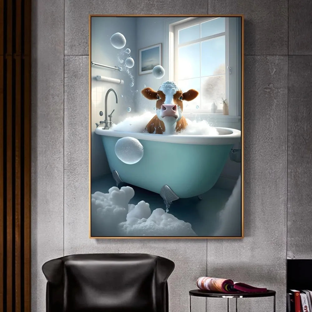 Chimpanzee Cat Dog giraffe Animal to Toilet Poster Home Furnishing Decoration Highend paper Poster Wall Study Home Living Room