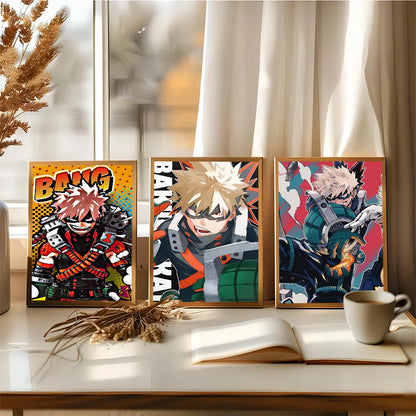 Anime B-Bakugo Katsuki Poster Anime Posters Sticky HD Quality Wall Art Retro Posters for Home Kawaii Room Decor