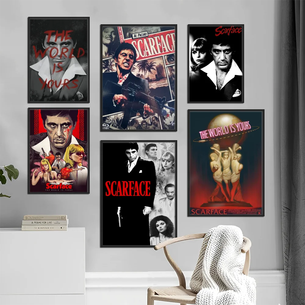 Scarface The World is Yours Movie Poster Movie Sticky Posters Retro Kraft Paper Sticker DIY Room Bar Cafe Art Wall Painting