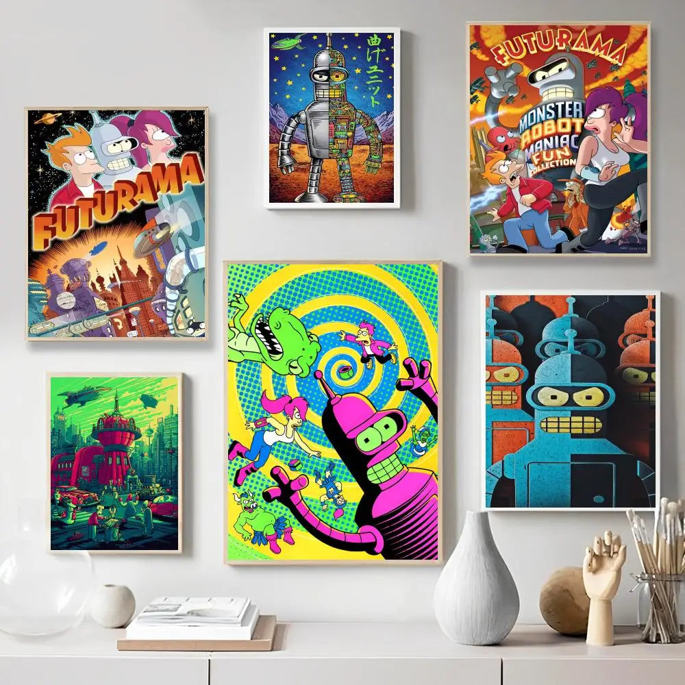 Póster de dibujos animados de F-Futurama, decoración de muebles para el hogar, póster de papel Kraft de alta gama, pintura de pared, estudio, decoración de la sala de estar del hogar