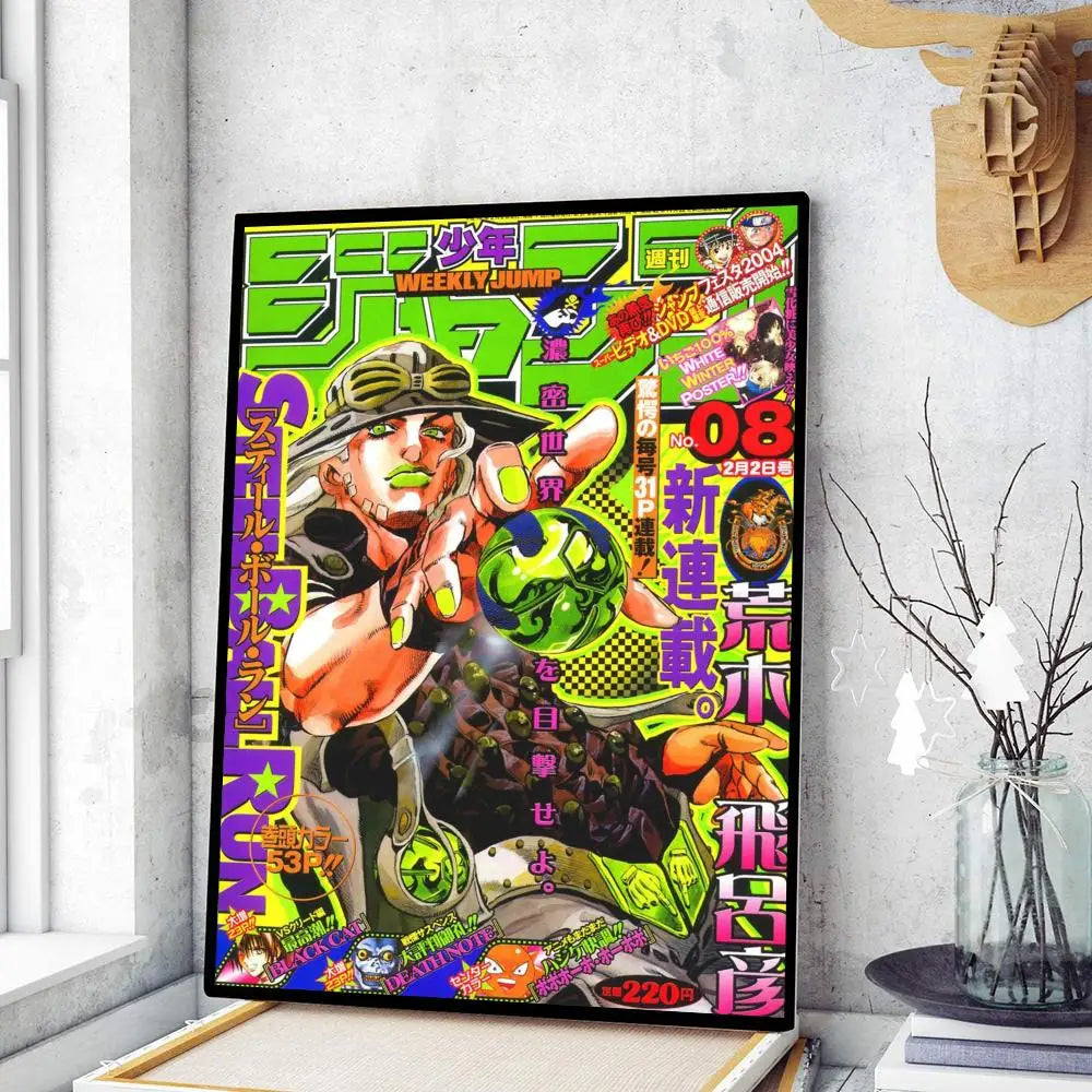 Pósteres adhesivos de papel blanco retro de JoJo Bizarre Adventure, pegatinas de pared para sala de estar, bar, cafetería, pósteres de juegos, decoración de pared