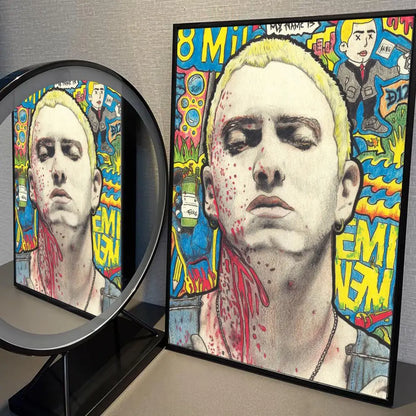 Eminem 8 Mile Hip Hop Rapper Whitepaper Poster Self-adhesive Poster Fancy Wall Sticker for Living Room Bar Decorative Painting