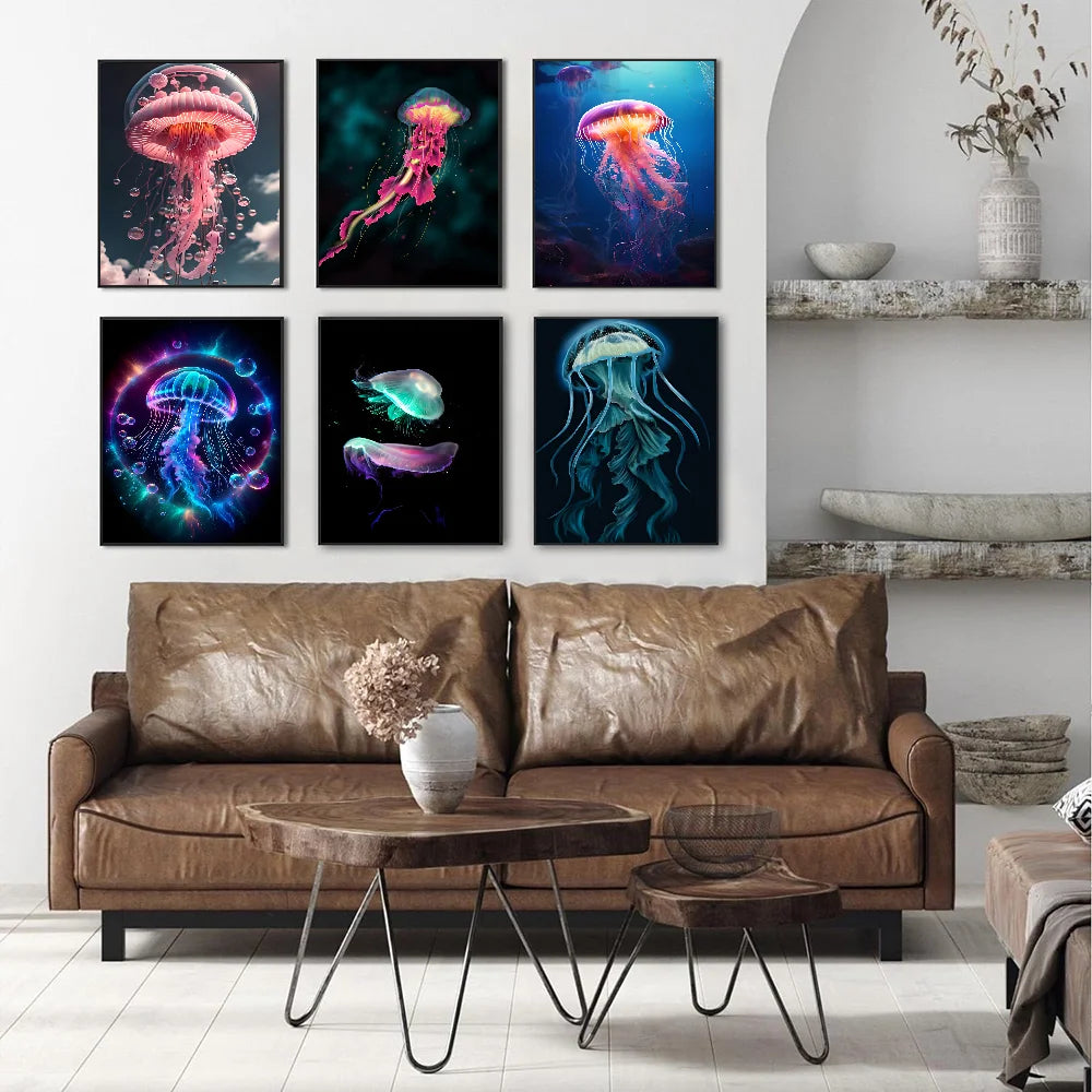 Jellyfish Marine Dive DIY Sticky Poster Waterproof Paper Sticker Coffee House Bar Home Decor