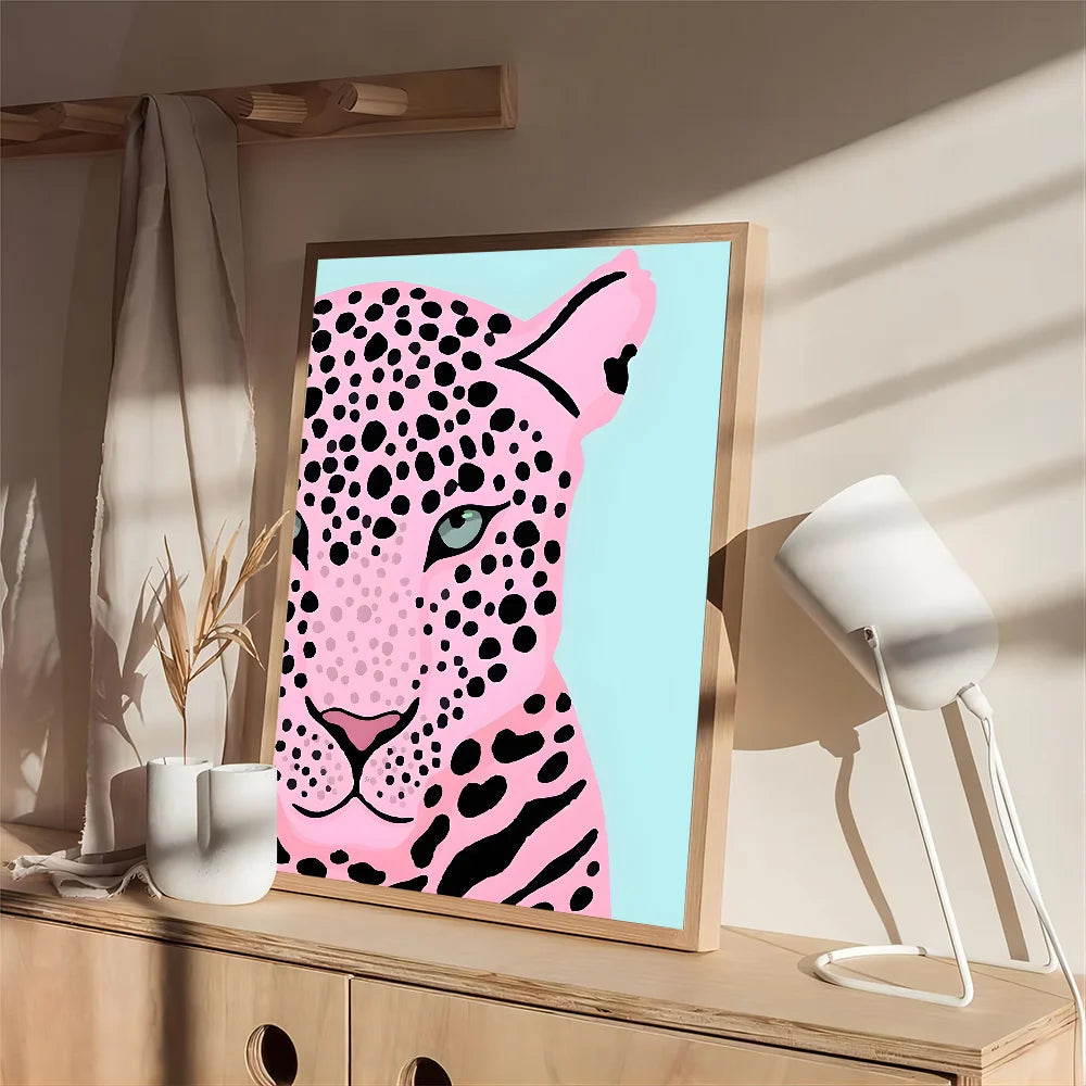 Póster con diseño de leopardo salvaje, tigre, flor, arcoíris, chica con poder, impresiones en papel Kraft, decoración de pared para el hogar, cafetería, bar, pintura estética