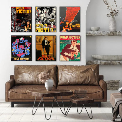 Póster en papel blanco de la película clásica Pulp Fiction, póster de calidad HD, pintura artística para pared, decoración de pared para sala de estudio