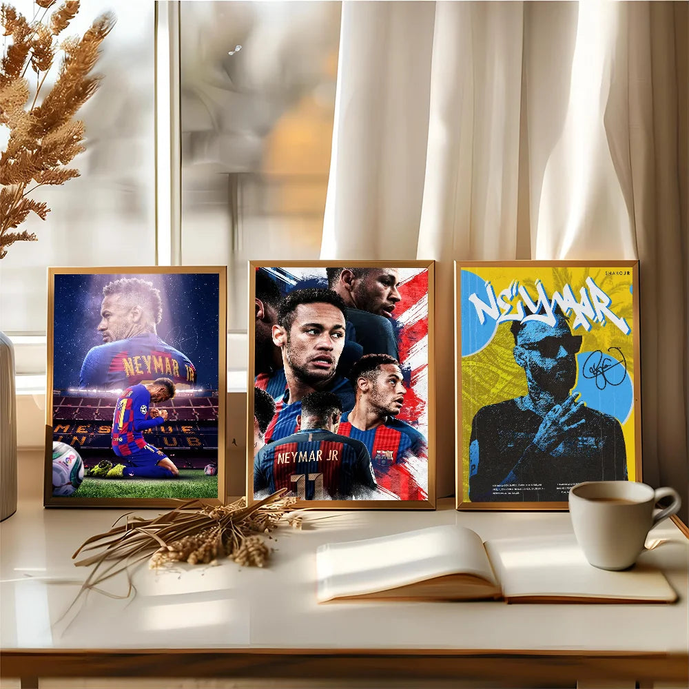 Póster de estrella de fútbol N-Neymar, arte de pared adhesivo, pósteres retro para decoración de habitaciones kawaii, pósteres clásicos, pintura decorativa