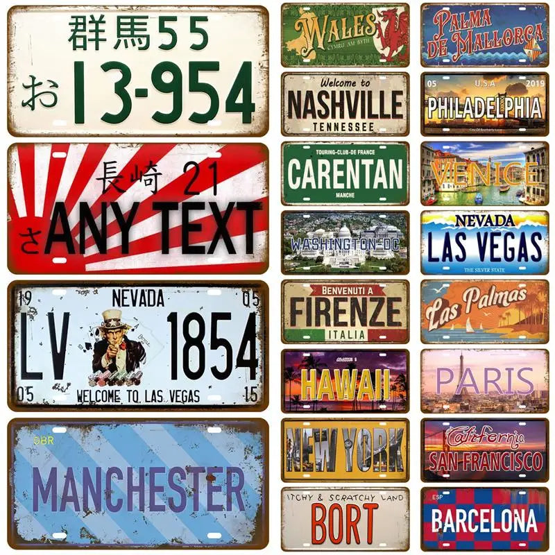 TinPlate Plate City State Tin Sign Famous City Plaque Landmark Metal Sign Wall Decor Garage Bar Pub Club Hotel Cafe Kitchen Home